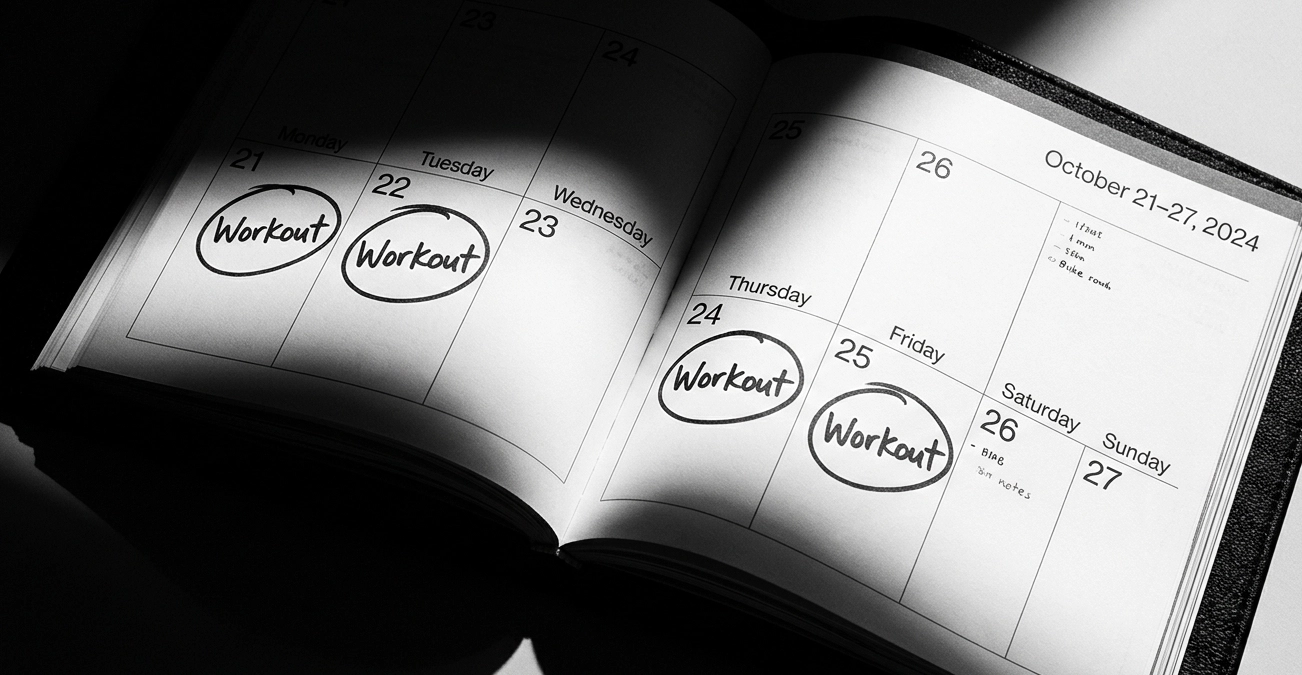 Calendar showing a four day workout schedule