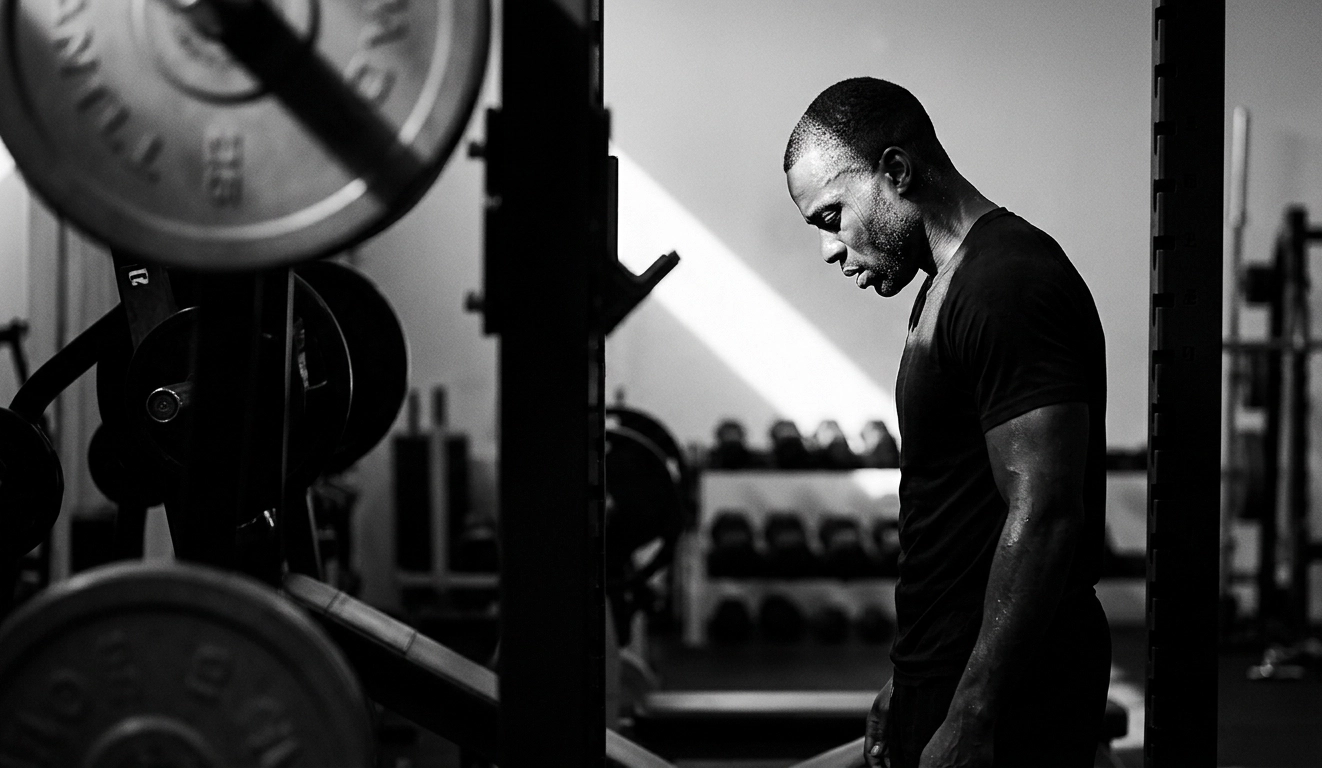 Person resting between strength training sets in the gym