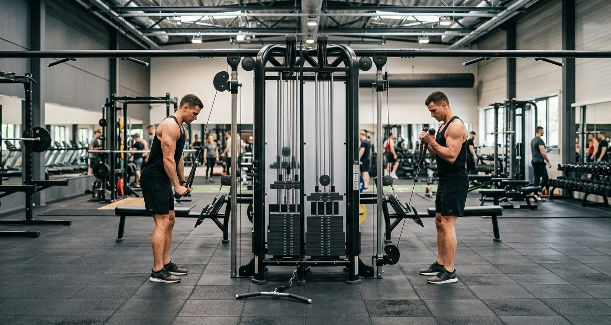 Man performing a superset in a cable machine