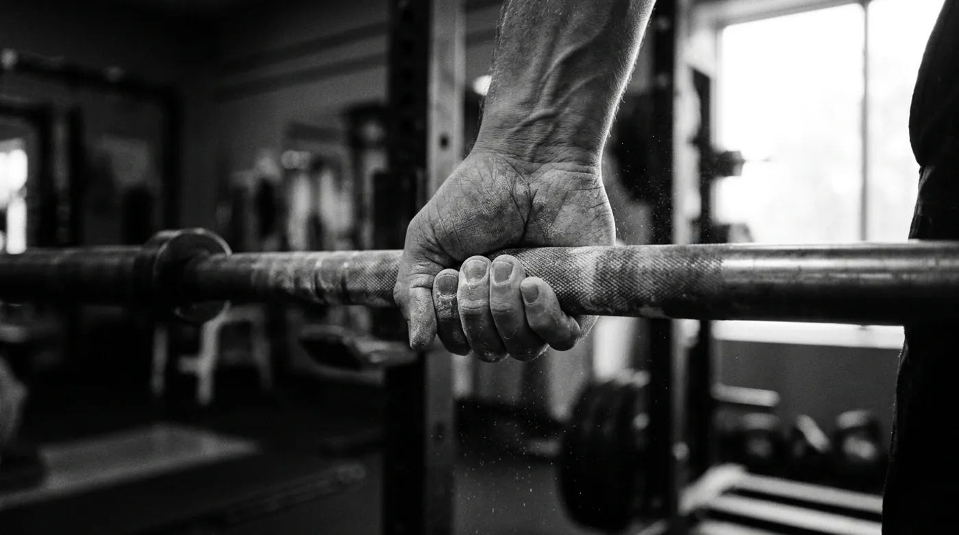 A man performing a controlled, near-failure set — what a hard working set looks like in practice