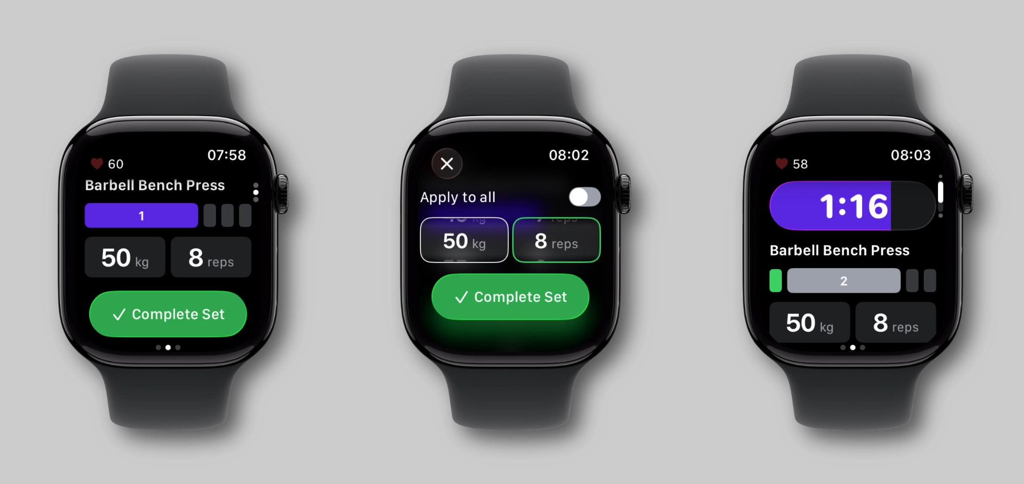 Steady Apple Watch app showing workout tracking on wrist