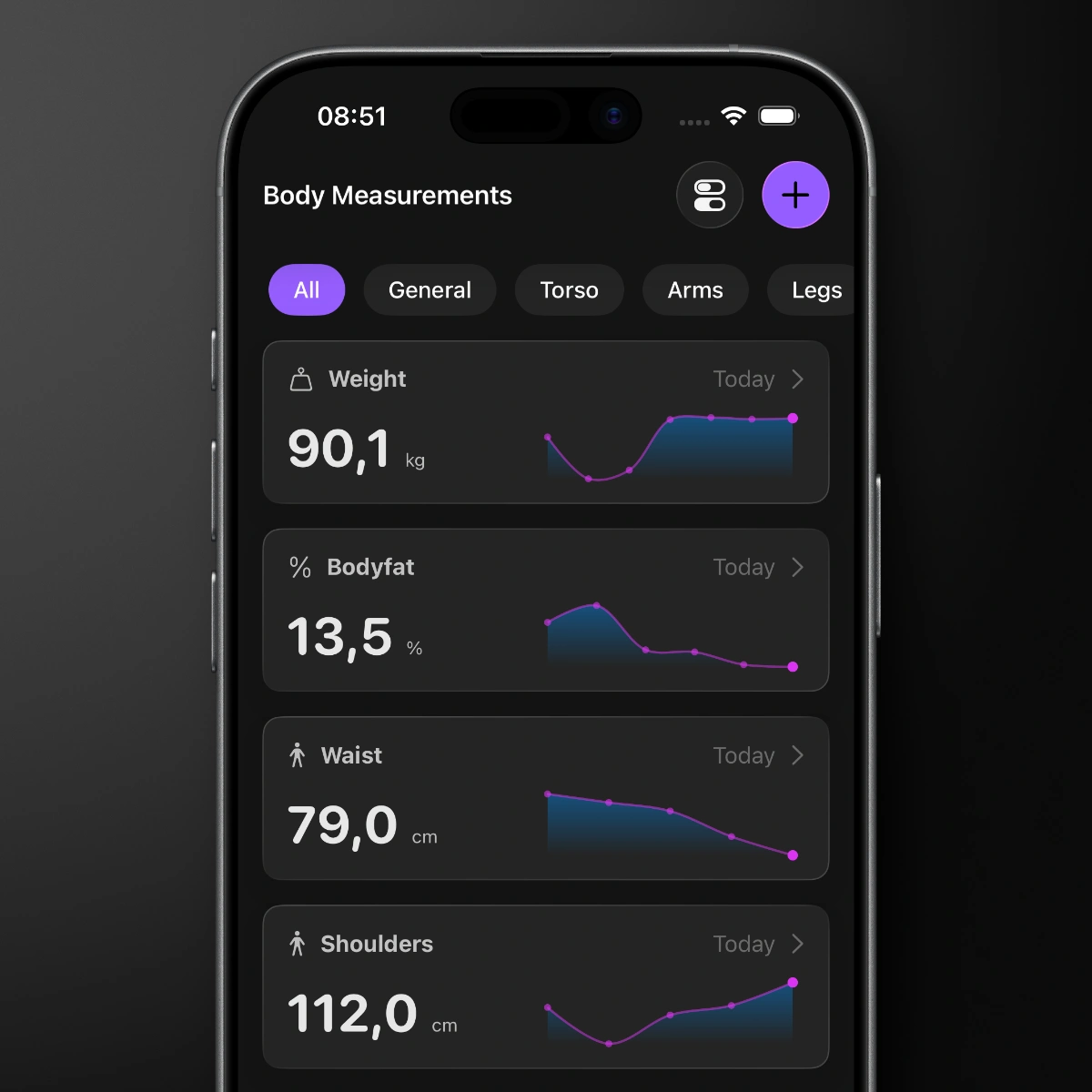 Registro de Medidas Corporais no Steady 2.2