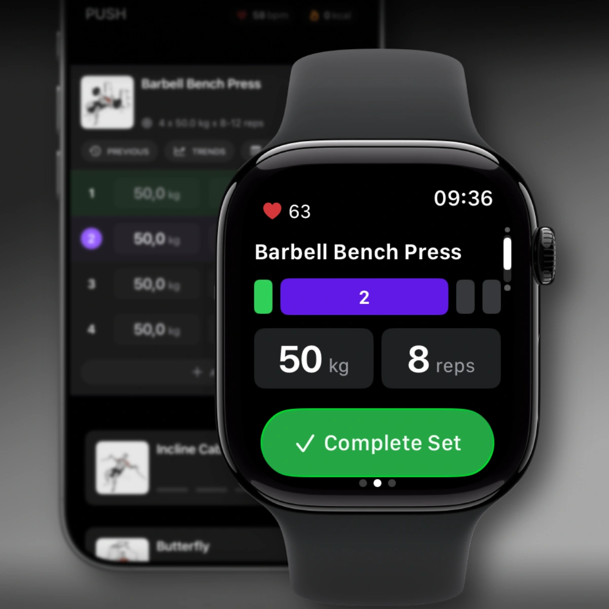 Steady Apple Watch app showing workout tracking on wrist