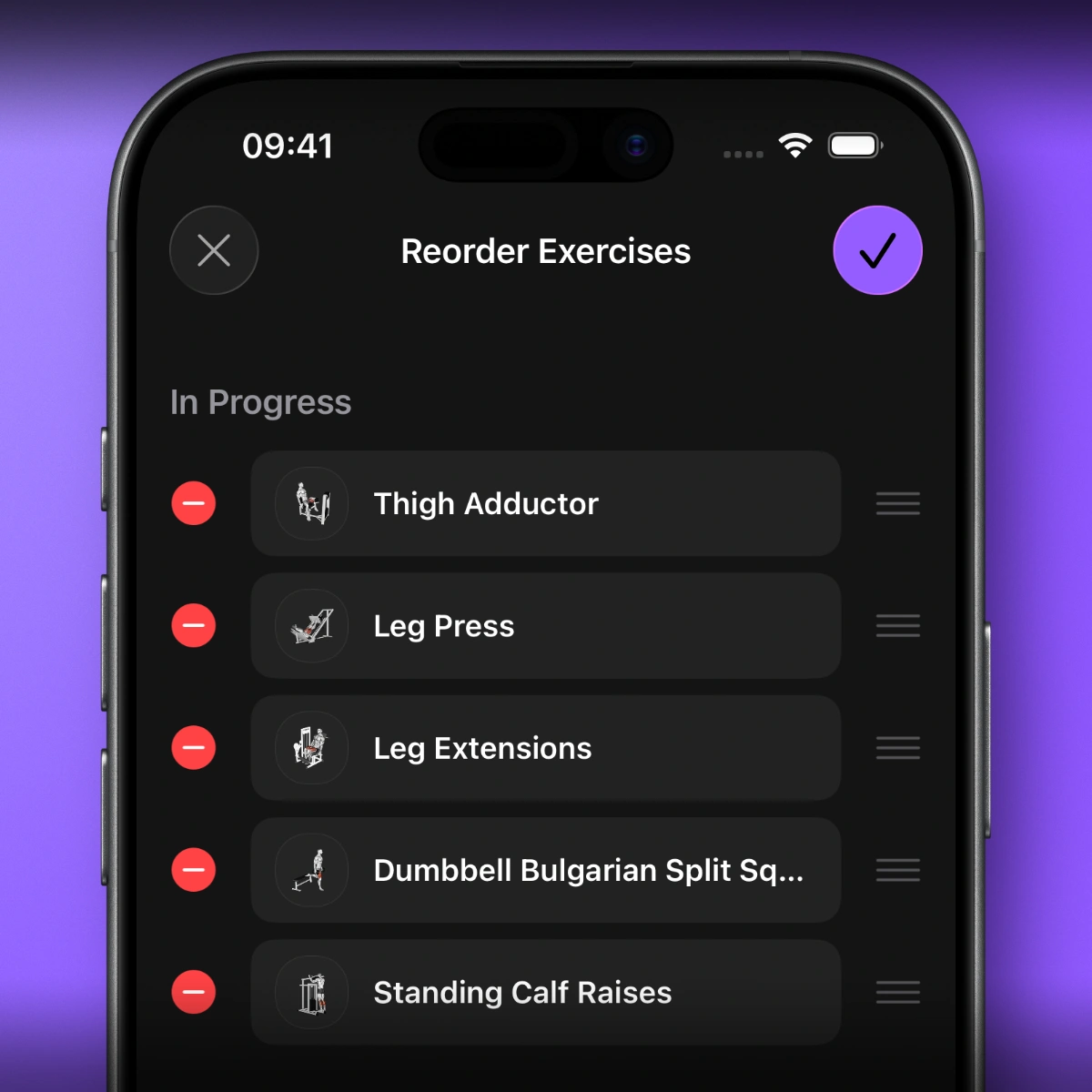Exercise Deletion in Reorder Mode