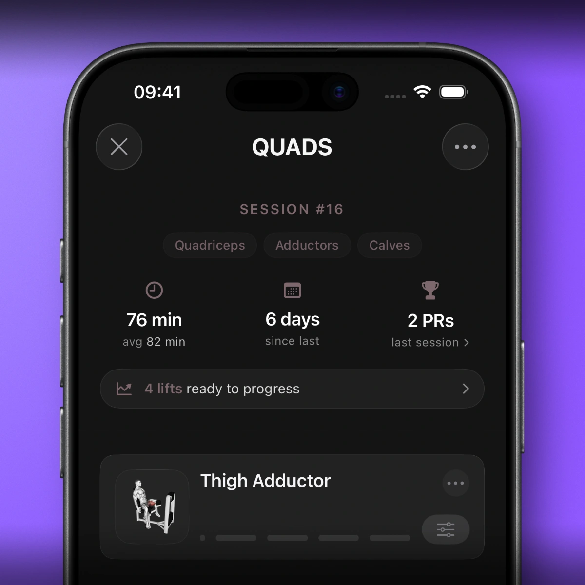 Pre-workout overview in Steady 2.8 showing workout context before a session